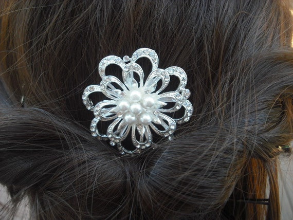 Ariana, Art Deco Rhinestone Flower With Pearl Hair Comb  display picture 1
