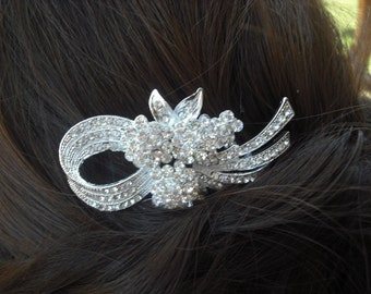 Morgan, Bow mit Blumen Strass Haar Kamm, Art-Deco Braut Haar Kamm, Vintage-Stil Haarschmuck Hochzeit Haar Kamm