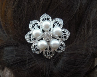 Peyton, Art Deco Rhinestone flower With Pearl Hair Comb, Bridal Hair Comb, Vintage Style Hair Accessories, Wedding Hair Comb