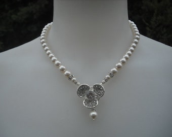 ANNA, Strass Center Halskette, Braut Halskette, Strass und Perlen Collier, Vintage-Stil Braut Halskette Hochzeit Schmuck