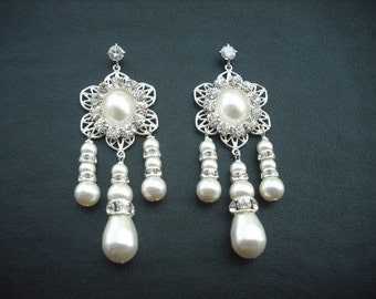 Allison Collection, Pearl Drop Post Earrings,  Bridal Earrings, Vintage Style Earrings, Bridal Jewelry, Weddng Jewelry