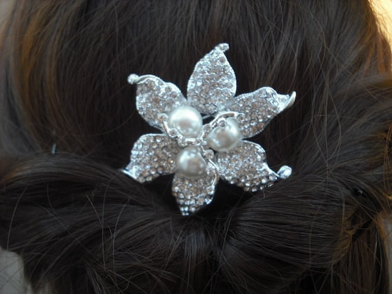 Stella, Art Deco Rhinestone Flower With Pearl Hair Comb  display picture 3