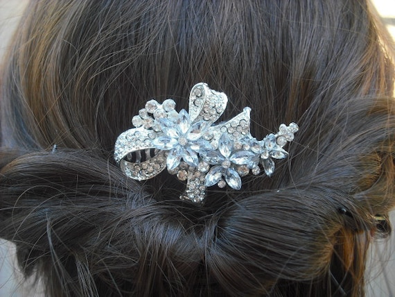 Wedding bridal Sparkling Silver Rhinestone Bow Hair Clip 1 Pair Grey Bow Shoe Clips Wedding Rhinestone Bow Shoe  main image 2