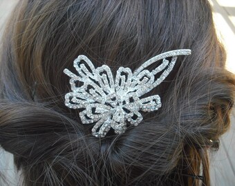 Vintage Pearl Rhinestone Hair Comb, Silvertone Bridal  display picture 1