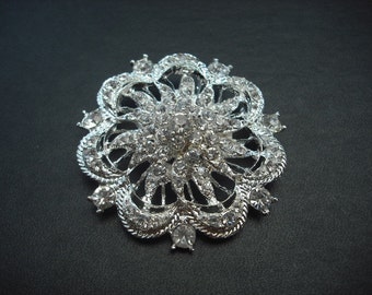 Amelia Collection, Rhinestone Brooch, Victorian Art Deco Rhinestone flower Vintage Style Bridal Brooch, Wedding Jewelry