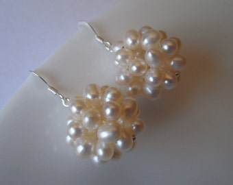 PearlCluster, Bridal Earrings, Bridesmaids Gift, A Grade Freshwater Pearl cluster Earrings, Classic Bridal Earrings, Wedding Jewelry