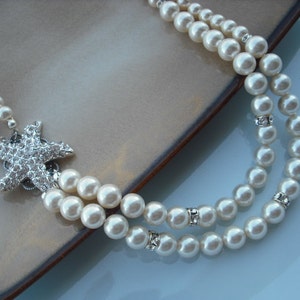 STARFISH Version 4, Beach Theme Necklace, Bridal Necklace, Rhinestone and Pearl Necklace, Vintage Style Necklace, Wedding Jewelry