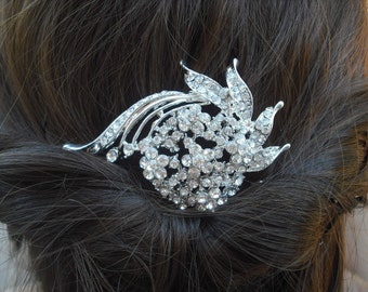 Vintage Pearl Rhinestone Hair Comb, Silvertone Bridal  display picture 2