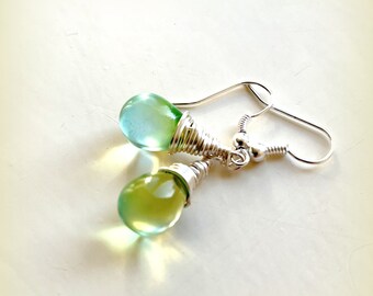 Pale Green Yellow Teardrop Glass Lustre Earrings Etsy Multi Coloured Green Lemon Teardrop Earrings UK Glass Tear Drop Earrings