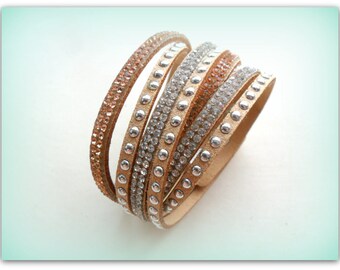 Tan Beige Diamante Strap Bracelet Diamante Cuff Bracelet Diamante Band Autumn Accessories Bracelet UK Shop