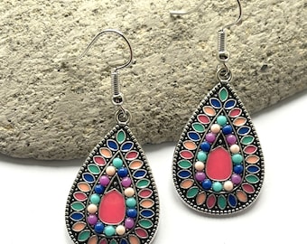 Tibetan Filigree Enamel Festival Earrings Rainbow Bohemian Festival Earrings Ornate Dangle Earrings Etsy UK Earrings UK