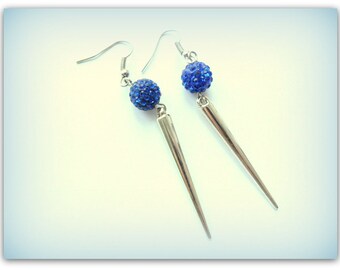 Blue Czech Crystal Spike Goth Evening Earrings Spike Jewelry Disco Ball Earrings ETSY UK Cobalt Crystal Spike Jewelry Silver Spike