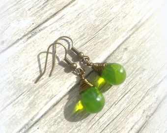 Tear Drop Olive Opaline Lime Green Czech Crystal Earrings Wire Wrap Earrings  Etsy UK Bridesmaid Earrings Glass Teardrop Earrings Autumn UK