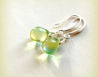 Pale Green Yellow Teardrop Glass Lustre Earrings Etsy Multi Coloured Green Butter Yellow Teardrop Earrings UK Glass Tear Drop Earrings