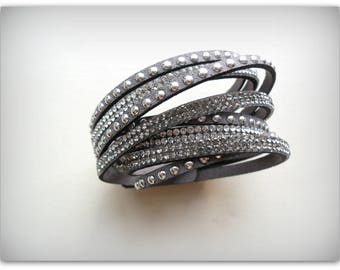 Grey Diamante Strap Bracelet Gray Diamante Cuff Bracelet Diamante Band Autumn Accessories Bracelet UK Shop