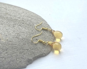 Teardrop Pale Honey Earrings Czech Crystal Earrings Etsy UK Yellow Bridesmaid Earrings Glass Tear Drop Earrings Pale Gold Drop Earrings
