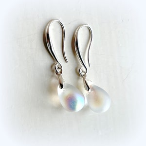 Teardrop Frosted Clear Rainbow Lustre Silver Plate Earrings Czech Crystal Earrings Etsy UK Bridesmaid Earrings Tear Drop Earrings UK Shop image 2