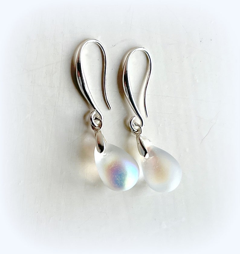 Teardrop Frosted Clear Rainbow Lustre Silver Plate Earrings Czech Crystal Earrings Etsy UK Bridesmaid Earrings Tear Drop Earrings UK Shop image 2