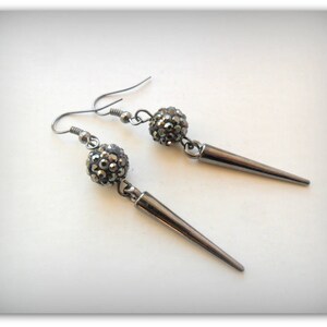 Hematite Shamballa Czech Crystal Hematite Spike Goth Evening Earrings Etsy UK Black Diamond Spike Earrings UK Shop Gunmetal Spike Jewelry