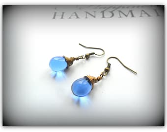 Teardrop Sapphire Blue Cobalt Royal Blue Czech Crystal Earrings Wire Wrap Earrings  Etsy UK Bridesmaid Earrings Glass Tear Drop Earrings