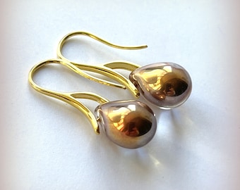 Teardrop Bronze Gold Brown Lustre Czech Crystal Earrings Gold Earrings Etsy UK Bridesmaid Earrings Glass Tear Drop Earrings Secret Santa