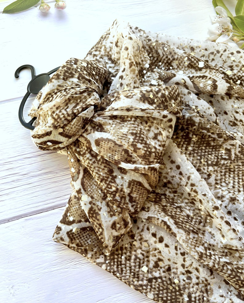 Brown Snake Skin Scarf // Winter Accessories // Brown Snake Print Metallic Scarf // Etsy UK Shop // Animal Skin Print // Secret Santa Gift image 3