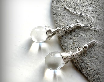 Tropfen Klar Böhmische Kristall Ohrringe Silber Plättchen Wire Wrapped Ohrringe Etsy UK Brautjungfer Ohrringe Glastropfen Ohrringe