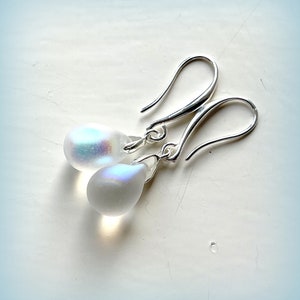 Teardrop Frosted Clear Rainbow Lustre Silver Plate Earrings Czech Crystal Earrings Etsy UK Bridesmaid Earrings Tear Drop Earrings UK Shop image 7