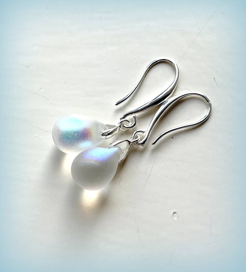 Teardrop Frosted Clear Rainbow Lustre Silver Plate Earrings Czech Crystal Earrings Etsy UK Bridesmaid Earrings Tear Drop Earrings UK Shop image 7