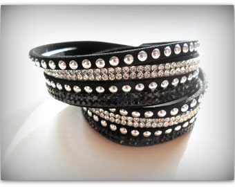 Black Silver Diamante Strap Bracelet Diamante Cuff Bracelet Diamante Band Autumn Accessories Bracelet UK Shop