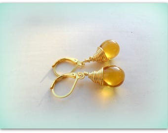 Teardrop Yellow Honey Earrings Czech Crystal Earrings Hand Wrpped Wire Etsy UK Yellow Bridesmaid Earrings Glass Tear Drop Earrings