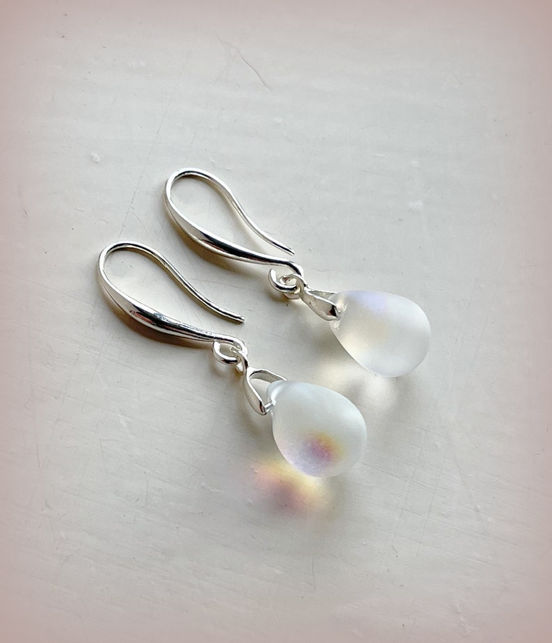 Teardrop Frosted Clear Rainbow Lustre Silver Plate Earrings Czech Crystal Earrings Etsy UK Bridesmaid Earrings Tear Drop Earrings UK Shop image 3