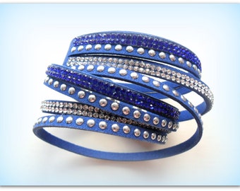 Cobalt Blue Diamante Strap Bracelet Electric Blue Diamante Cuff Bracelet Diamante Band Christmas Accessories Bracelet UK Shop