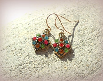 Tibetan Antique Gold Vintage Style Jewel Earrings Czech Crystal Festival Earrings Ornate Dangle Earrings Etsy UK Earrings UK