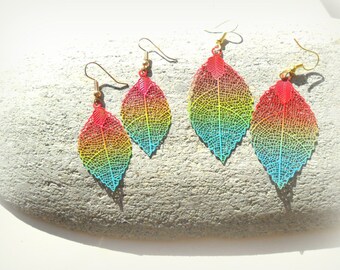 Long Rainbow Earrings Leaf Charm Earrings Long Dangle Earrings Festival Holiday Earrings UK Shop Summer Accessories