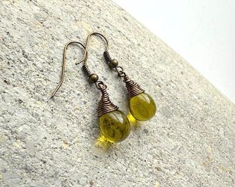 Teardrop Dark Olive Lime Green Crystal Earrings Teardrop Earrings Bronze Wire Green Holiday Bridesmaid Summer Boho Earrings Etsy UK Shop