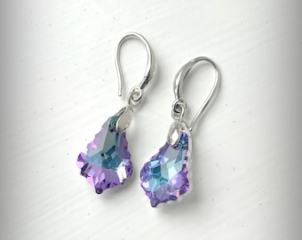 Vintage Style Crystal Lilac and Pale Blue Ornate Earrings / Etsy UK / Girlfriend Gift / Christmas Earrings / Crystal Facet Jewellery
