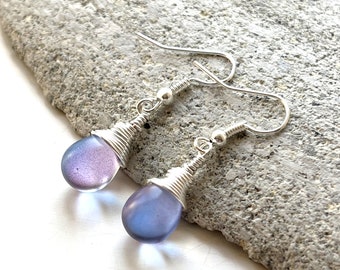 Indigo Blue Pink  Teardrop Glass Lustre Earrings Etsy Multi Coloured Blue Purple Pink Teardrop Earrings UK Glass Tear Drop Earrings