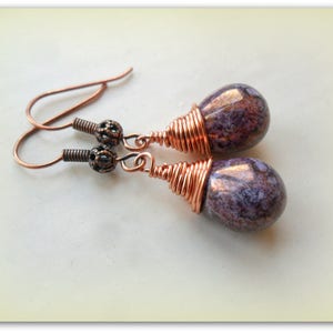 Teardrop Purple Lustered Red Copper Czech Crystal Earrings Wire Wrap Earrings Etsy UK Bridesmaid Earrings Glass Tear Drop Earrings