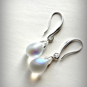 Teardrop Frosted Clear Rainbow Lustre Silver Plate Earrings Czech Crystal Earrings Etsy UK Bridesmaid Earrings Tear Drop Earrings UK Shop image 6