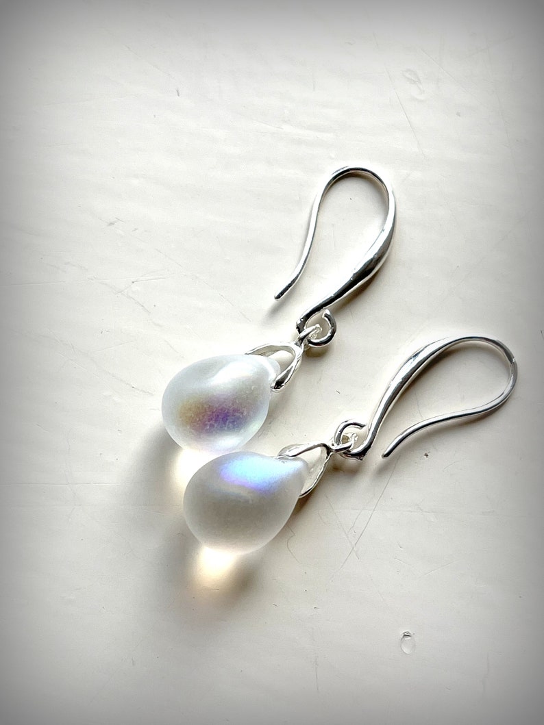 Teardrop Frosted Clear Rainbow Lustre Silver Plate Earrings Czech Crystal Earrings Etsy UK Bridesmaid Earrings Tear Drop Earrings UK Shop image 6