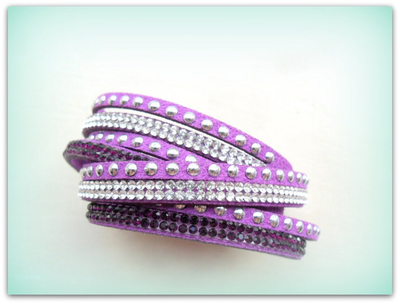 Purple Diamante Strap Bracelet Amethyst Diamante Cuff Bracelet Diamante Band Christmas Accessories Bracelet UK Shop image 1