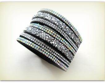 Black AB Rainbow Diamante Strap Diamante Strap Bracelet Diamante Band Black Diamond Accessories Crystal Bracelet UK Shop