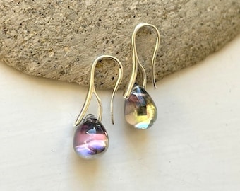 Teardrop Silver Mirror Rainbow Lustre Czech Crystal Earrings Silver Tone Earrings Etsy UK Bridesmaid Jewelry Mirror Glass Tear Drop Earrings