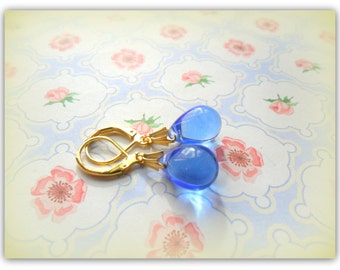 Teardrop Sapphire Blue Cobalt Royal Blue Czech Crystal Earrings Wire Wrap Earrings  Etsy UK Bridesmaid Earrings Glass Tear Drop Earrings