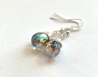Teardrop Silver Mirror Rainbow Lustre Czech Crystal Earrings Silver Tone Earrings Etsy UK Bridesmaid Earrings Glass Tear Drop Earrings