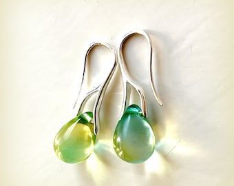 Pale Green Yellow Teardrop Glass Lustre Earrings Etsy Multi Coloured Green Lemon Teardrop Earrings UK Glass Tear Drop Earrings