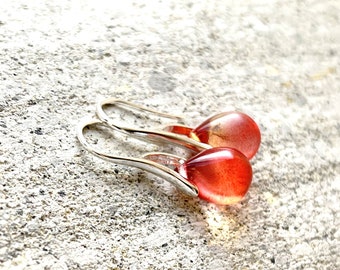 Red Orange Peach Teardrop Glass Lustre Earrings Etsy Multi Coloured Fiery Red shades Teardrop Earrings UK Glass Tear Drop Earrings
