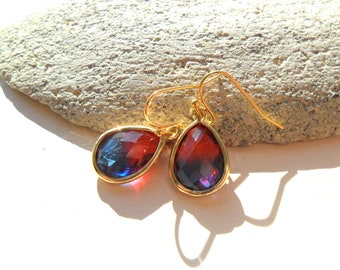 Bright Gold Blue Red Crystal Tear Drop Czech Crystal Teardrop Drop Shape Crystal Prom Earrings UK Shop Etsy UK