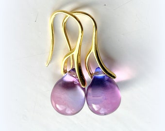 Purple Pink and Blue Teardrop Glass Lustre Earrings Etsy Multi Coloured Mauve Indigo Plum shades Teardrop Earrings UK Tear Drop Earrings